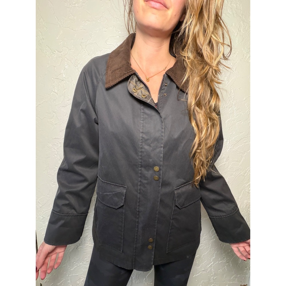 Sanctuary Womens Barn Jacket Gray Corduroy Collar Plaid Lined Utility Coat M